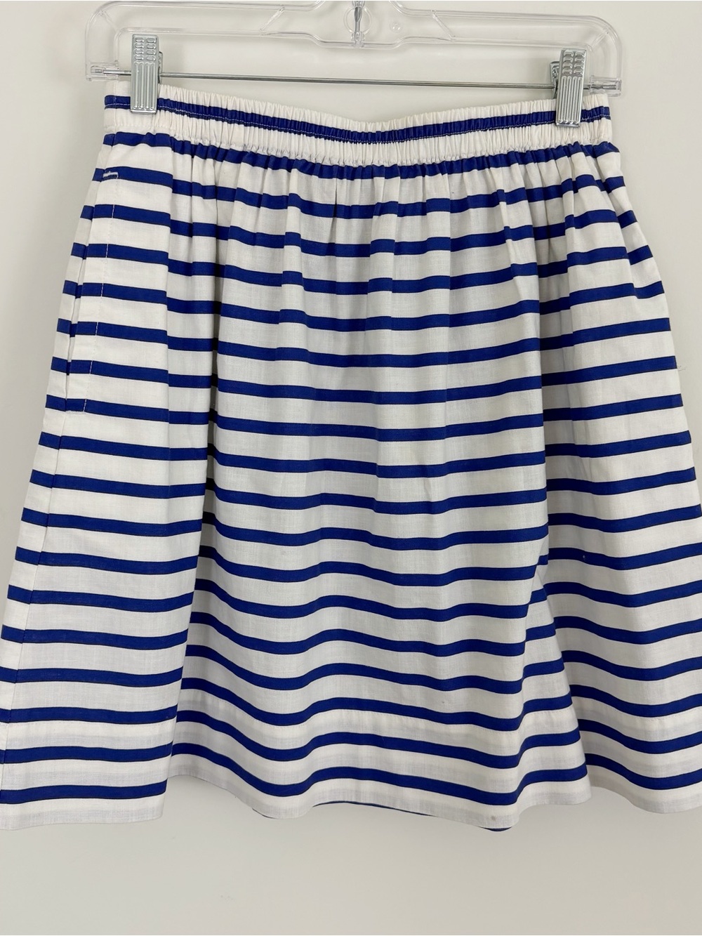 J. Crew White and Royal Blue Striped Circle Skirt Size 2